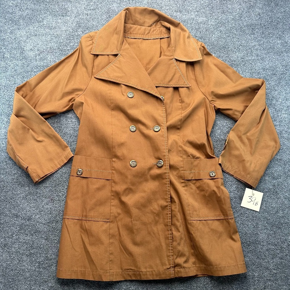 Vintage Sears Trench Coat Womens Brown Double-Breasted Workwear Chic Long Sleeve